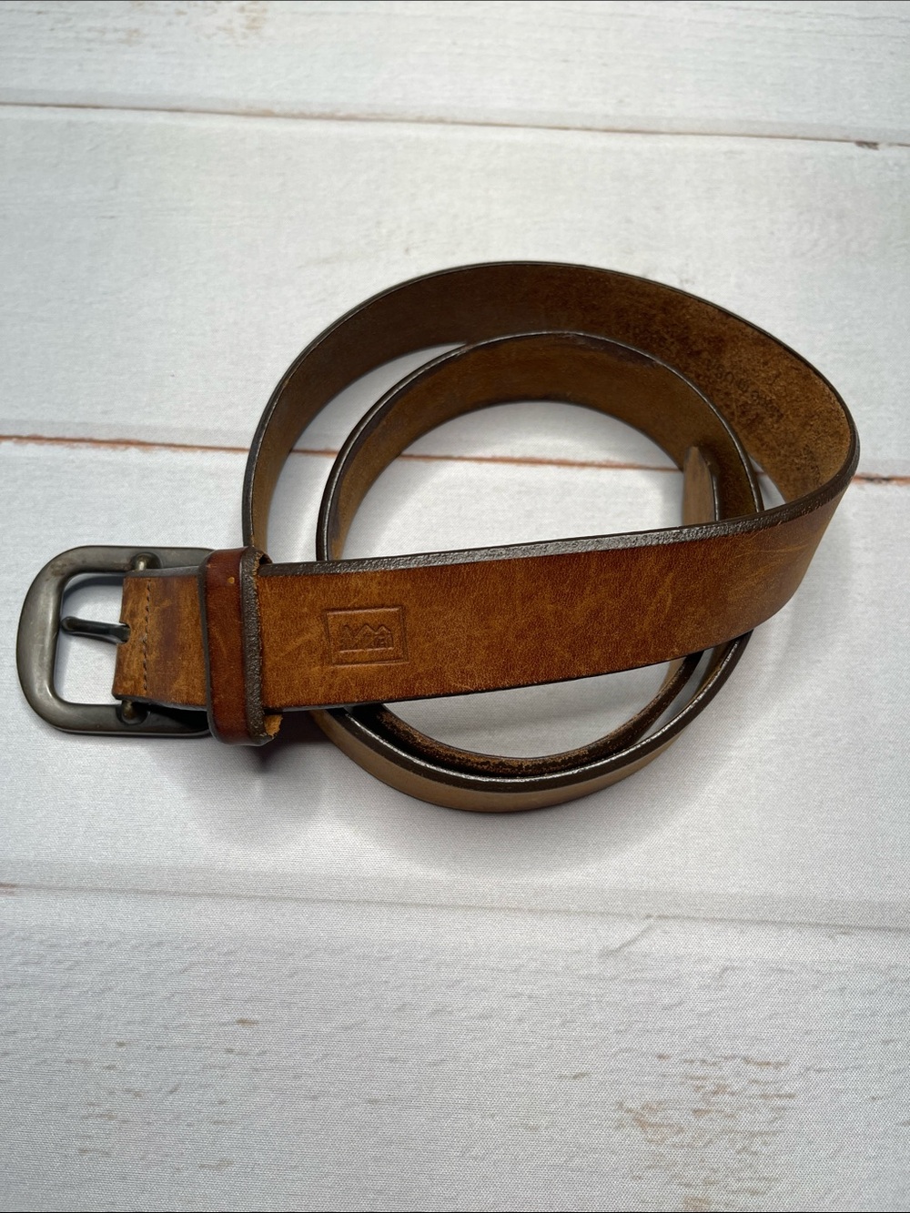 REI Belt Brown Leather 36 USA Mens Worn In Lead Free Buckle